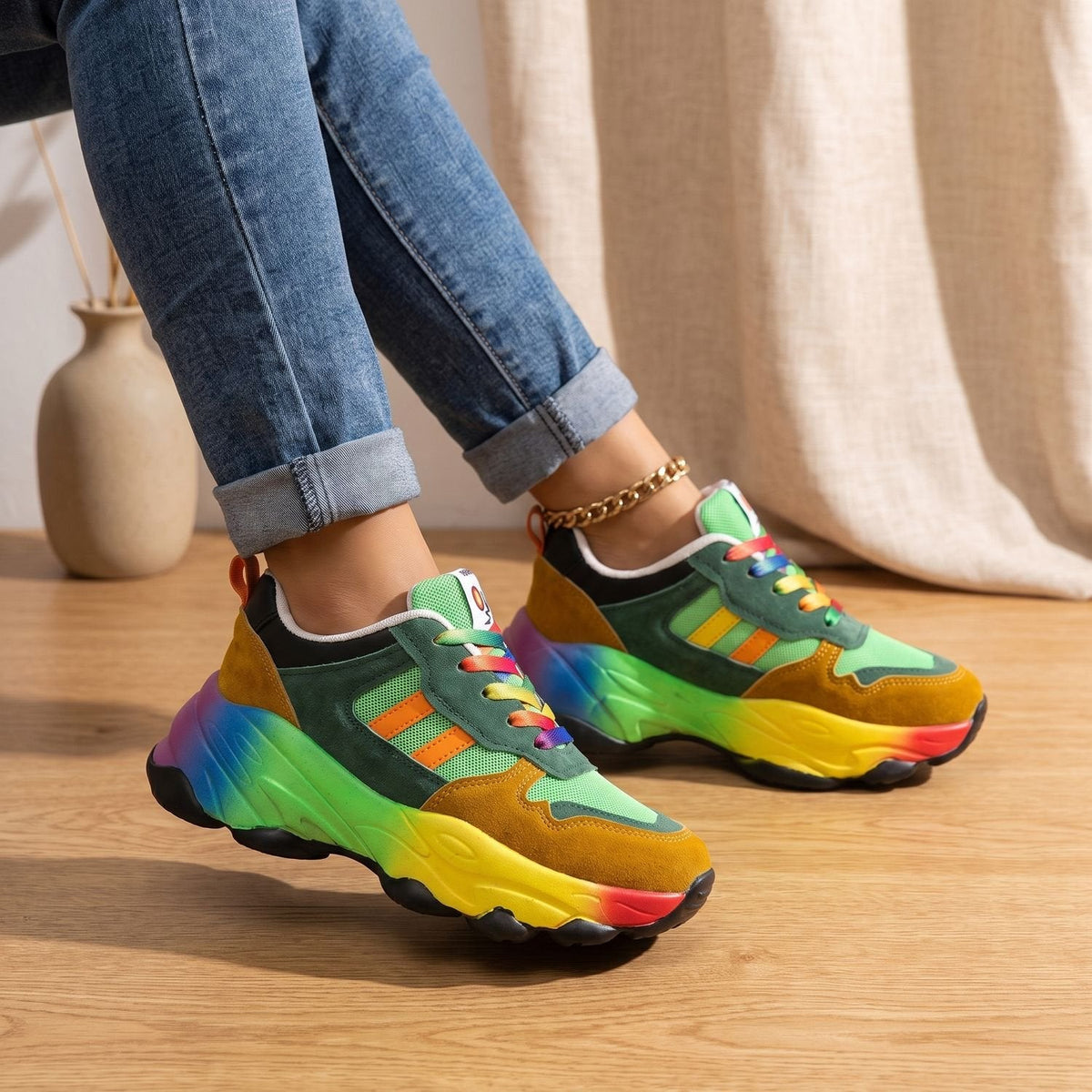 Henrietta | Women's Rainbow Chunky Lace-Up Sneakers