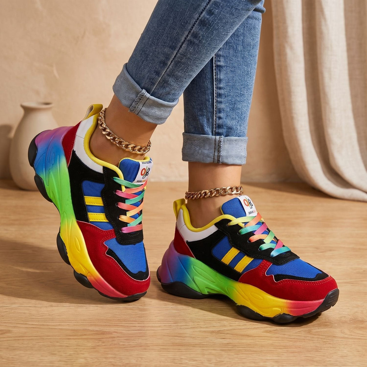 Henrietta | Women's Rainbow Chunky Lace-Up Sneakers