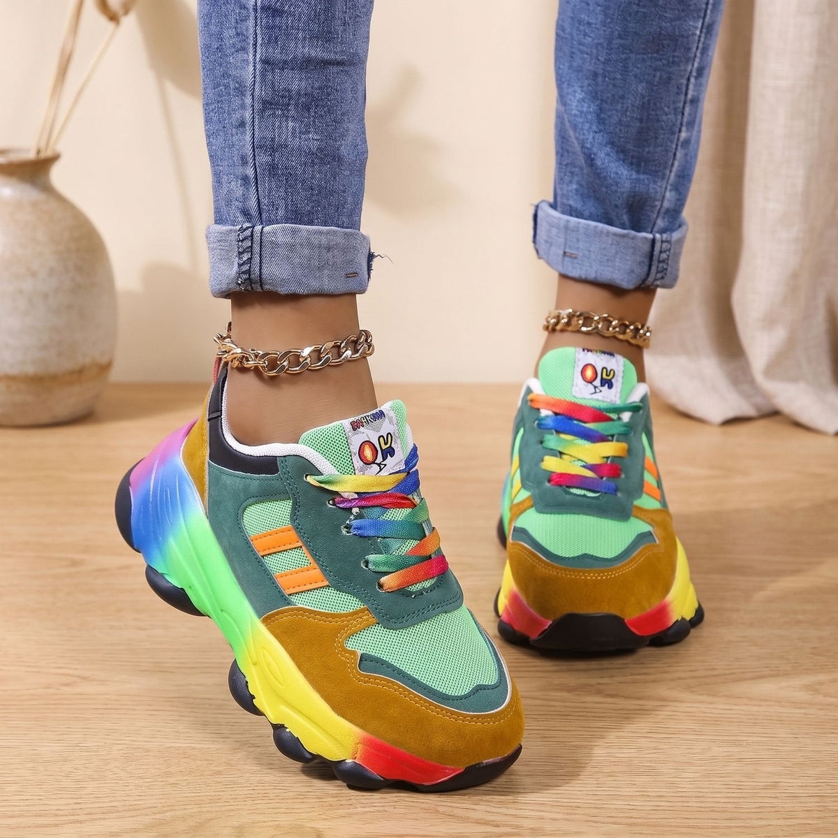 Henrietta | Women's Rainbow Chunky Lace-Up Sneakers