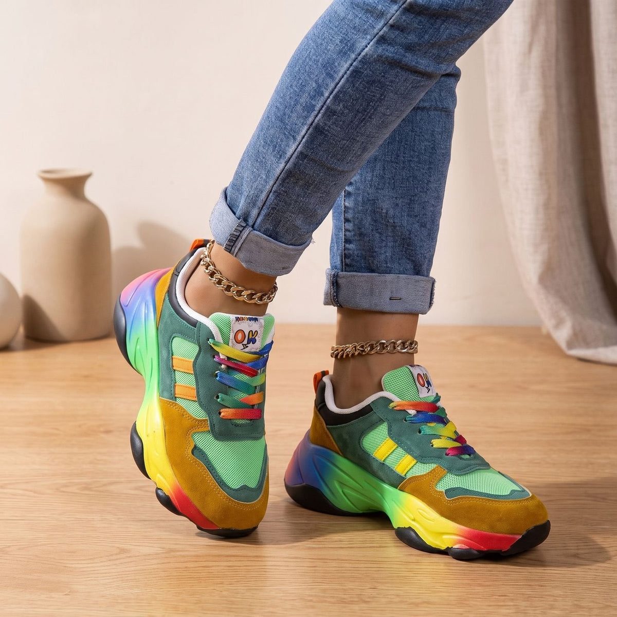 Henrietta | Women's Rainbow Chunky Lace-Up Sneakers