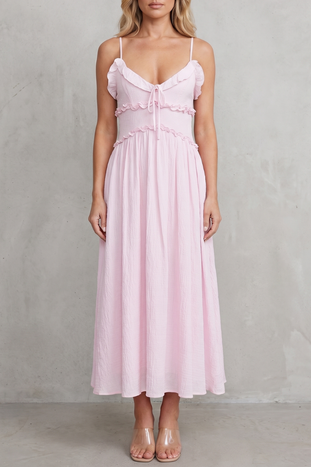 Ivy | Women's Ruffled Sweetheart Midi Dress