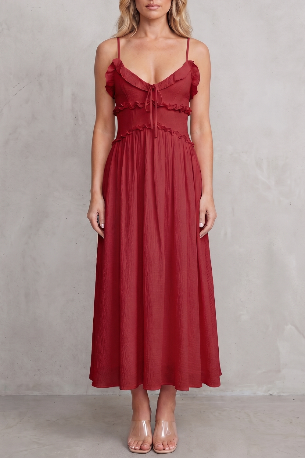 Ivy | Women's Ruffled Sweetheart Midi Dress