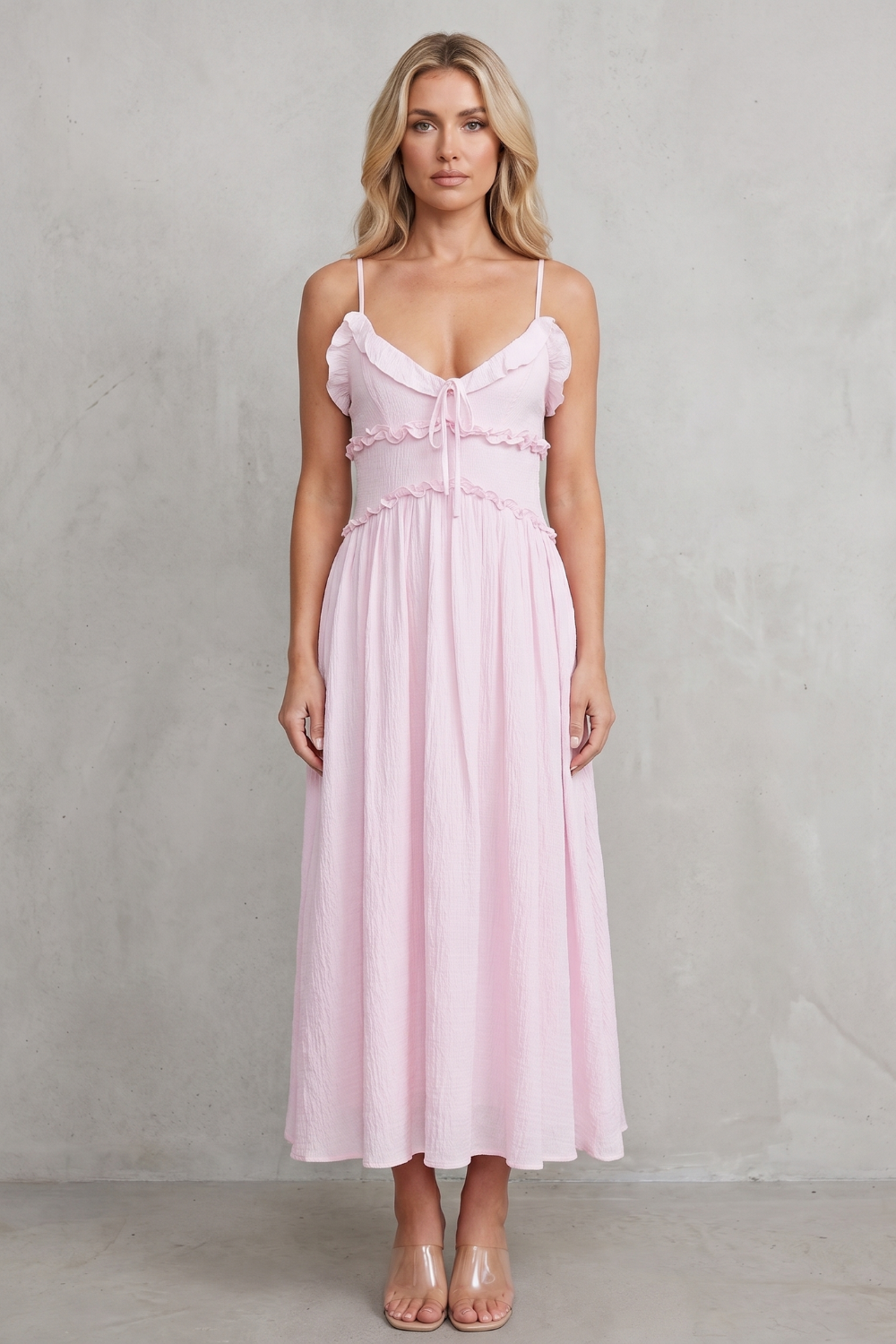 Ivy | Women's Ruffled Sweetheart Midi Dress