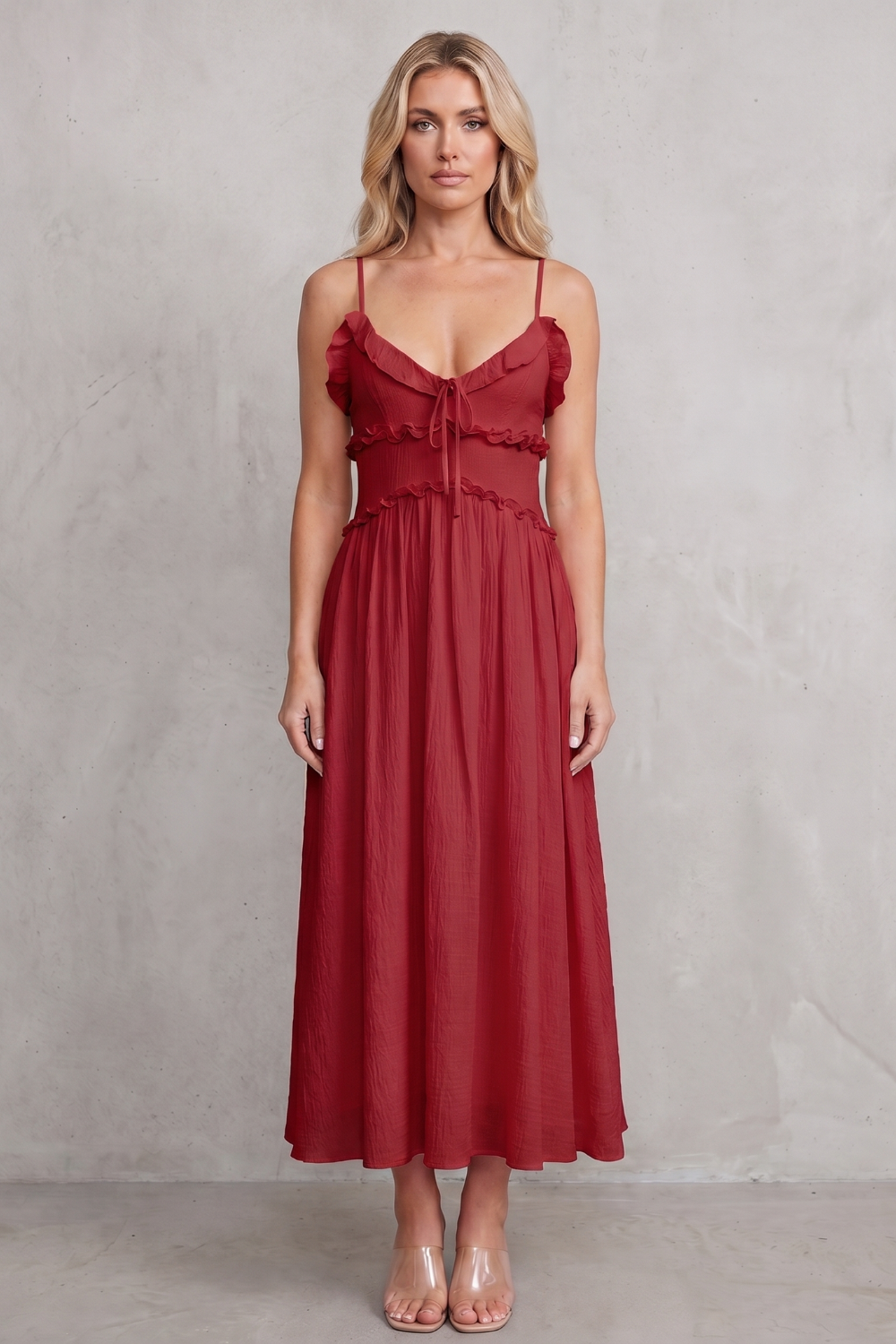 Ivy | Women's Ruffled Sweetheart Midi Dress