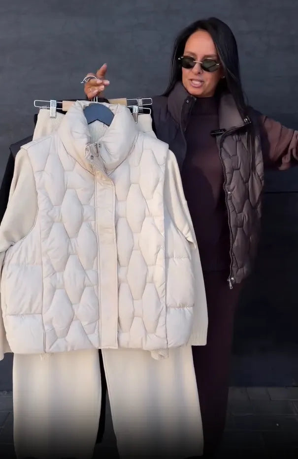 Irene | Women's Three-Piece Knit Loungewear Set with Puffer Vest