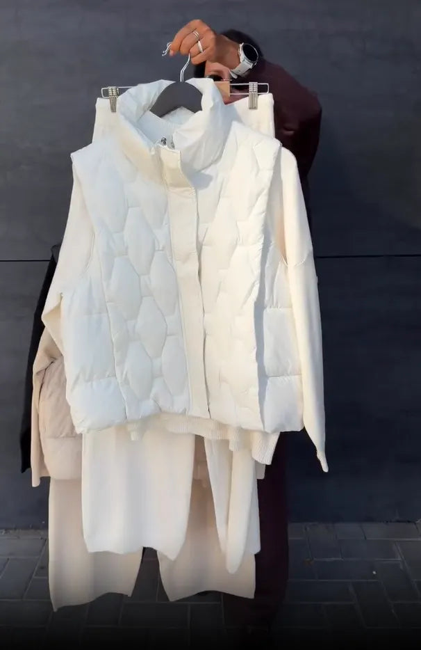 Irene | Women's Three-Piece Knit Loungewear Set with Puffer Vest