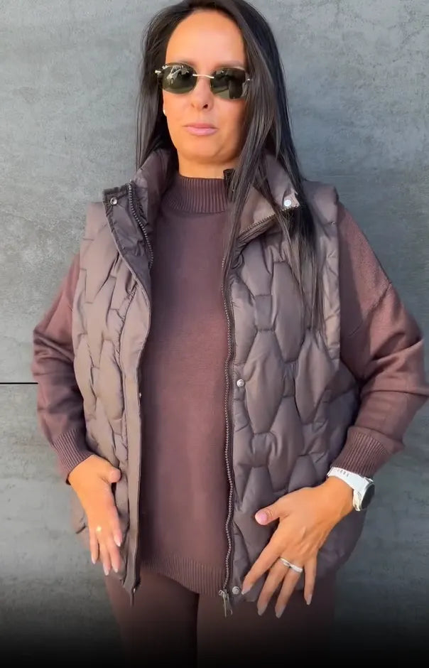 Irene | Women's Three-Piece Knit Loungewear Set with Puffer Vest