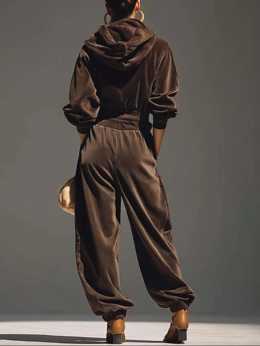 Penelope-Celeste | Women's Velvet Cowl-Neck Top & Trouser Set