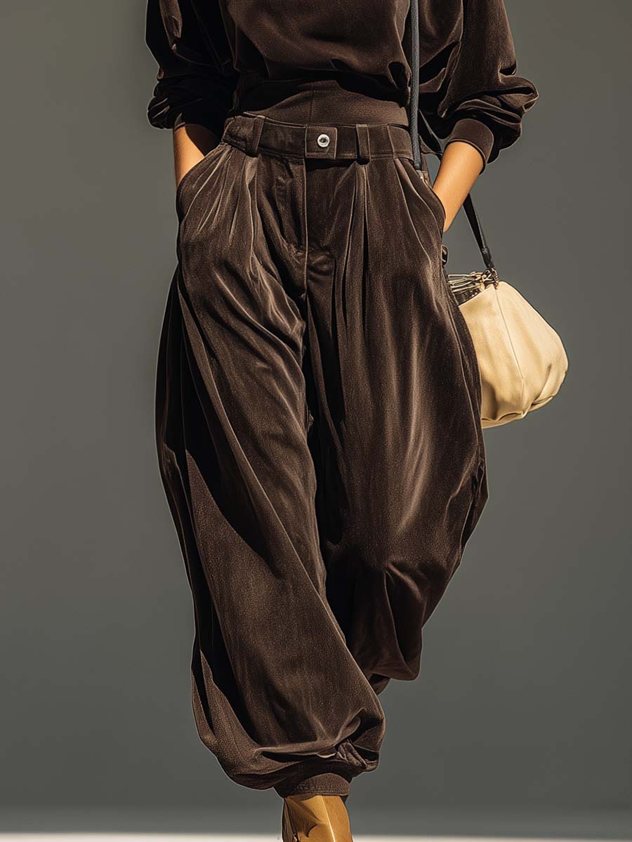 Penelope-Celeste | Women's Velvet Cowl-Neck Top & Trouser Set