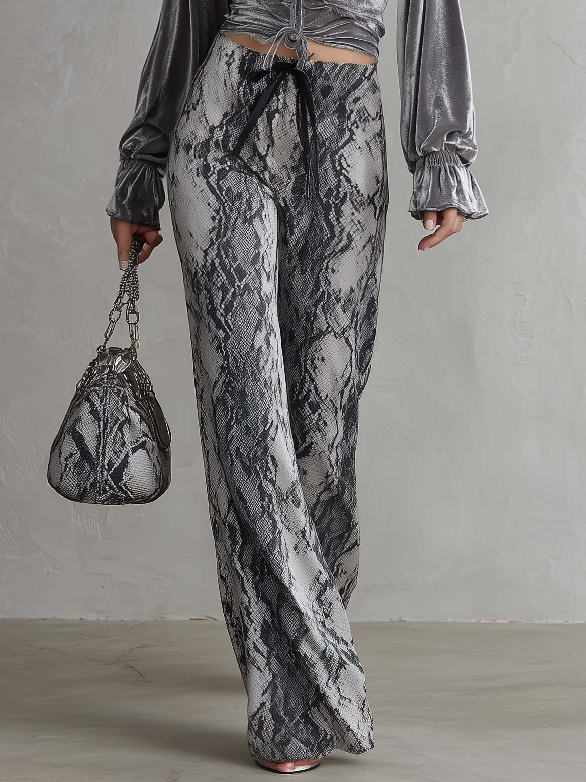 Silvia | Women's Velvet & Snake Print Two Piece Set