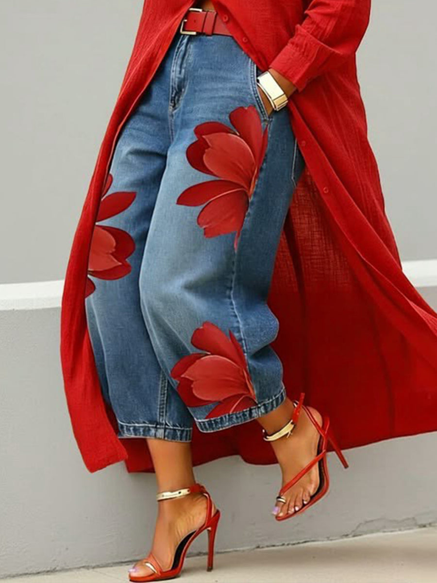 Katharine | Women's Wide-Leg Floral-Print Jeans