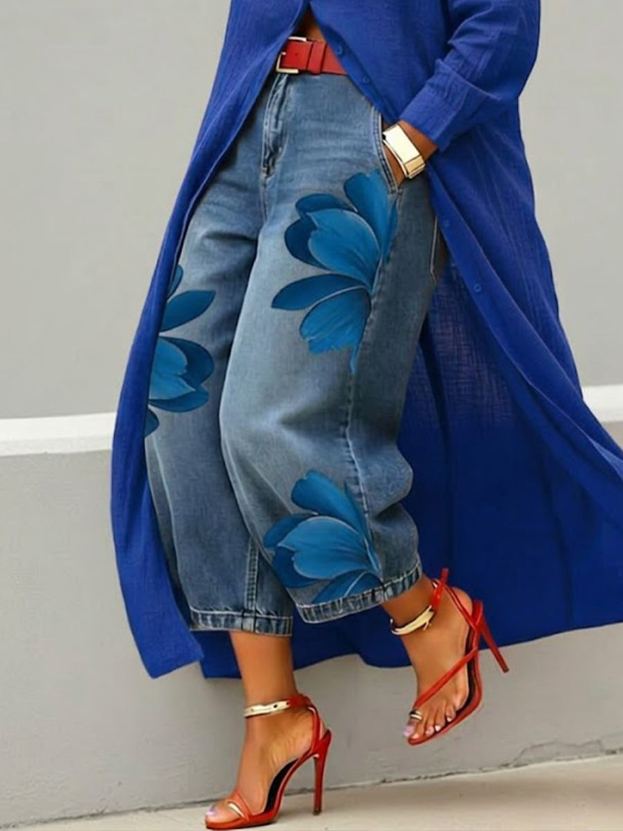 Katharine | Women's Wide-Leg Floral-Print Jeans