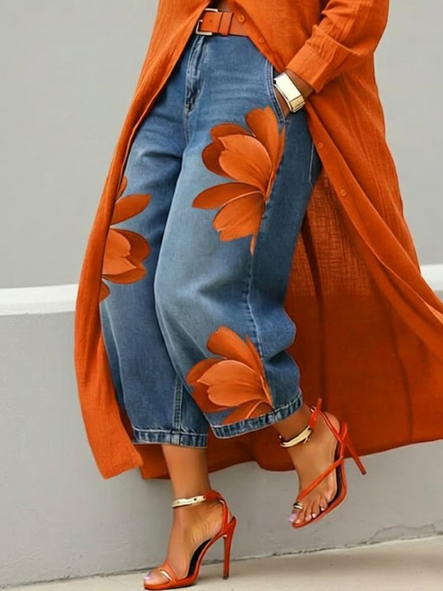 Katharine | Women's Wide-Leg Floral-Print Jeans