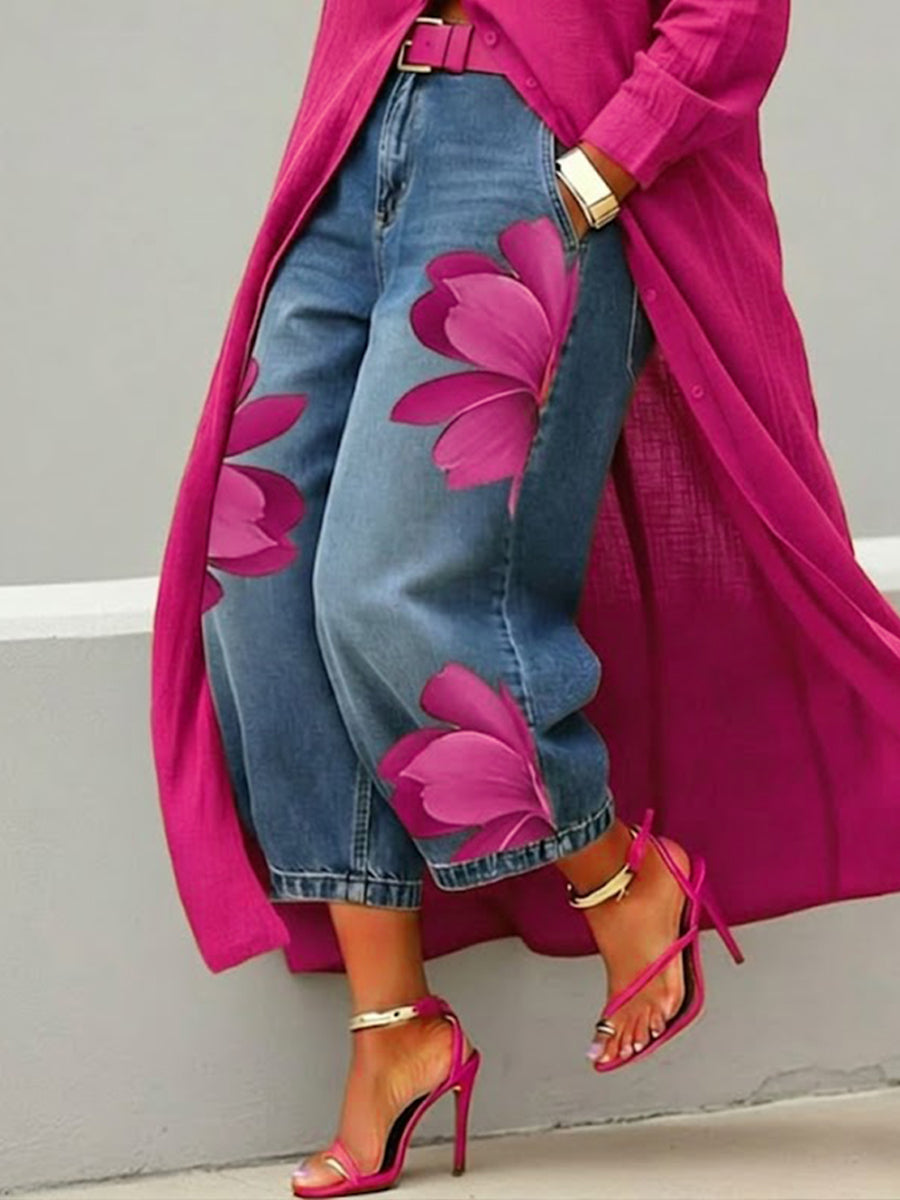 Katharine | Women's Wide-Leg Floral-Print Jeans