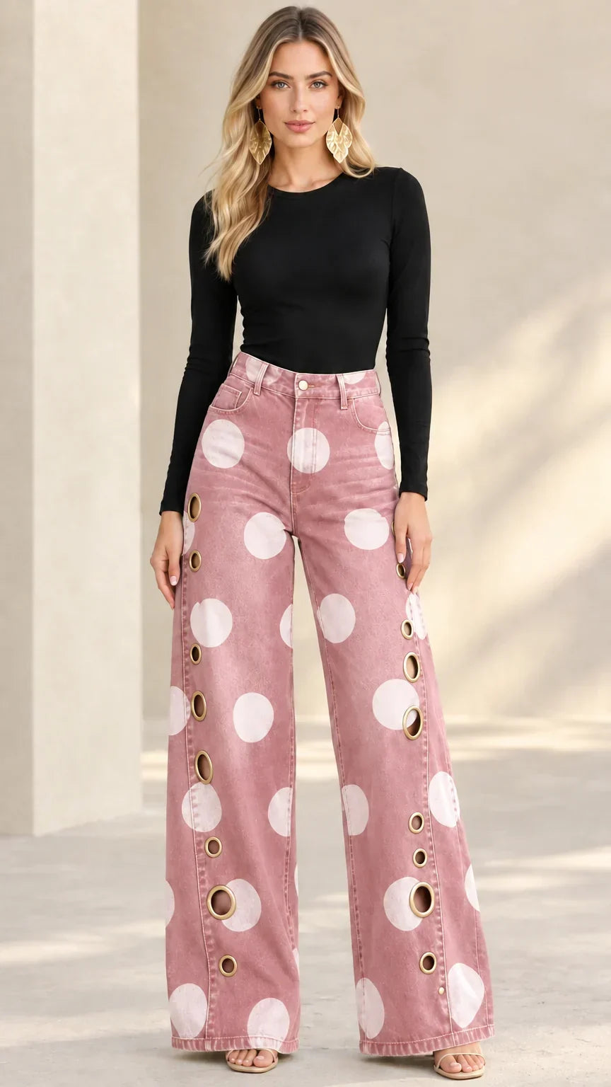 Viola | Women's Wide-Leg Polka-Dot Jeans