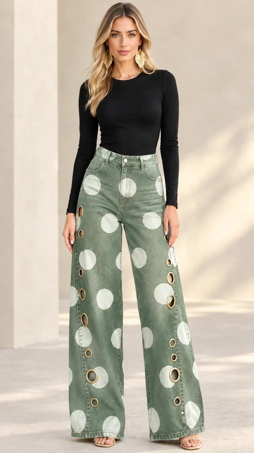 Viola | Women's Wide-Leg Polka-Dot Jeans