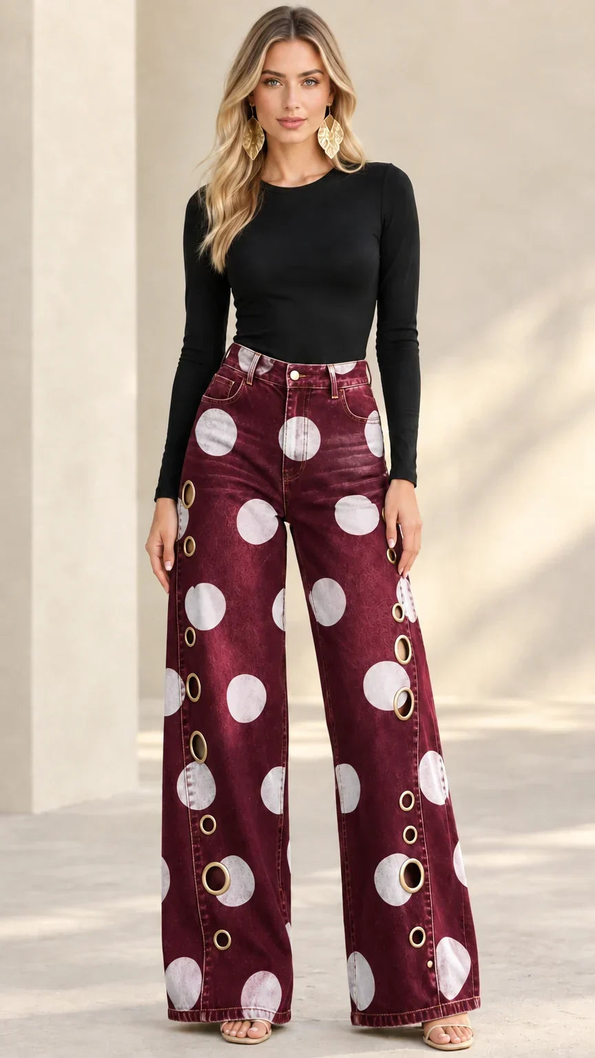 Viola | Women's Wide-Leg Polka-Dot Jeans